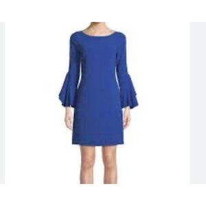 Elie Tahari Dori Boat Neck Sheath Dress Size 4 Royal Blue Wide Sleeves Zipper
